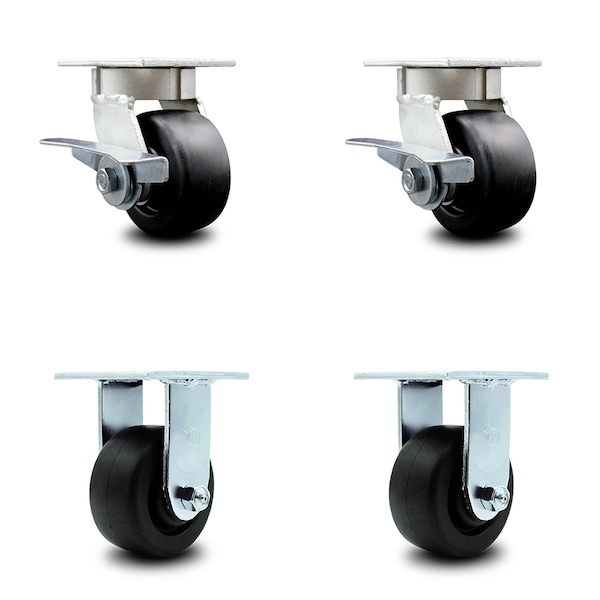 Service Caster 4 Inch Kingpinless Polyolefin Wheel Caster Brakes 2 Rigid, 2PK SCC-KP30S420-POR-SLB-2-R-2 - main